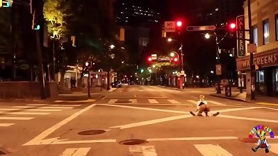 Clown gets prick deep throated in middle of the street