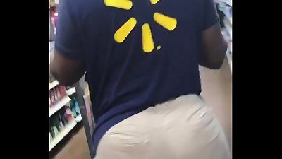 ample dark-hued fat donk Walmart worker with a huge ass and wide thighs a must see
