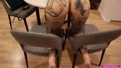 large titty giant huge donk tatted Mom-I-would-Like-to-Fuck Gets plumbed firm While trying To Film Herself with Her gams stretched On two chairs pov - Melody Radford