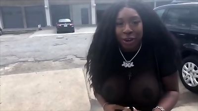 London ebony queen drills Benji bands in booth