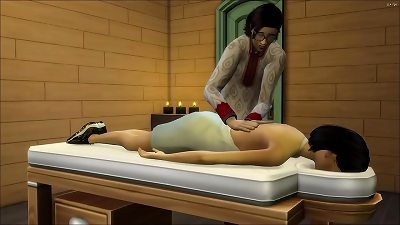 asian son massages his mom after she visits him at work || japanese mother and son