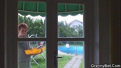 grannie rides neighbour's rod