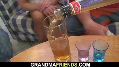 highly aged fur covered blond grandma threesome