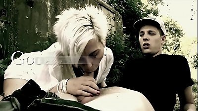 hard ripped platinum-blonde grandma deep throats and pounds under the bridge