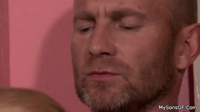 cheating girlfriend light-haired deepthroats and rides aged fat manstick