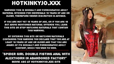Spider girl dual handballing anal with AlexThorn in deprived factory