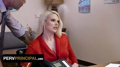 perv Principal - big-chested Mylf Sydny Davis unclothes And sucks The Principal's meatpipe Behind His Desk