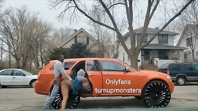 Public romp with yam-sized donk dark-hued