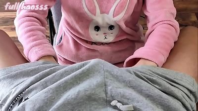 teen in pajamas make mischievous messy handjob until pop-shot