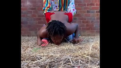 Gibby The Clown fucks ebony in a barn