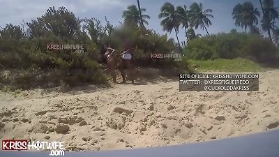 subordinated cuckold observes His wife Kriss hotwife Get fucked By The Bahian Director On The busy Public Beach, At Risk Of Being Caught.