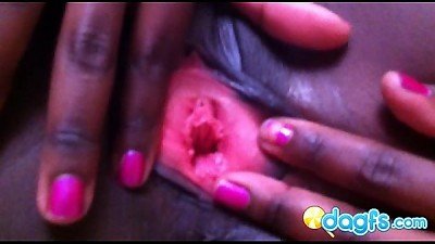 killer black in crimson bikini displaying her pink labia fuck holes