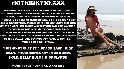 Hotkinkyjo at the beach take meaty fake penis from mrhankey in her anal invasion hole, tummy swelling & rosebud
