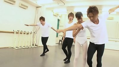 lithe ballet dancer takes care of 3 warm hard-ons at the same time